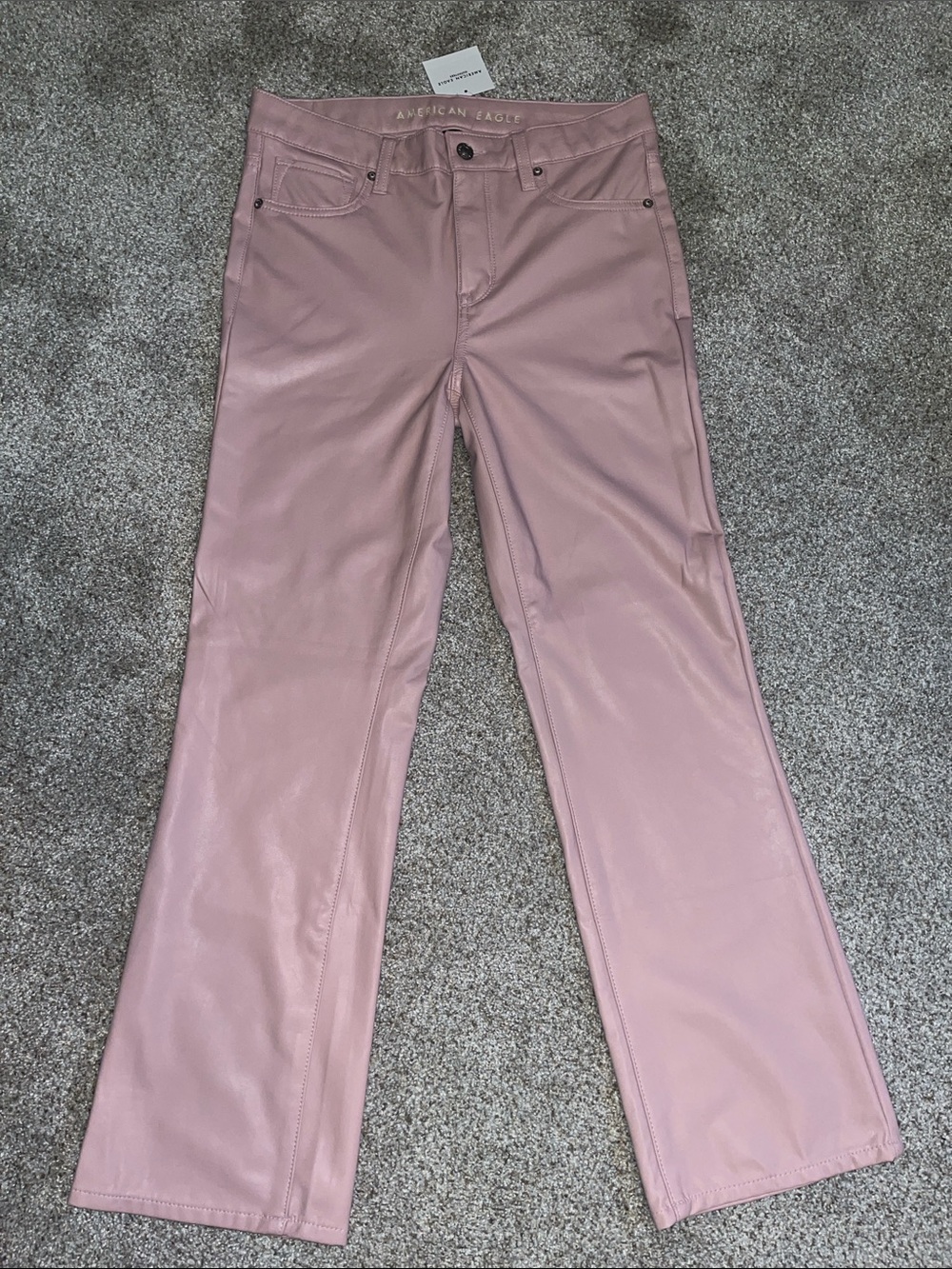 American Eagle Outfitters Dusty Pink Wide-Leg Faux Leather Jeans